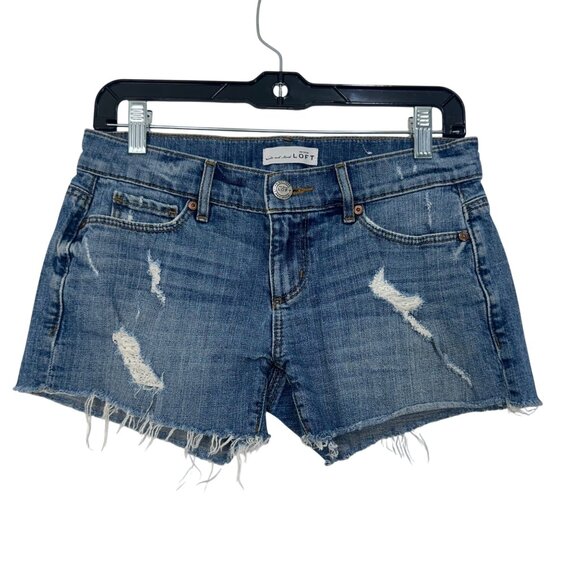 Ann Taylor Loft Womens Distressed Denim Shorts Size 24/00 Raw Hem Casual Summer - Picture 1 of 13
